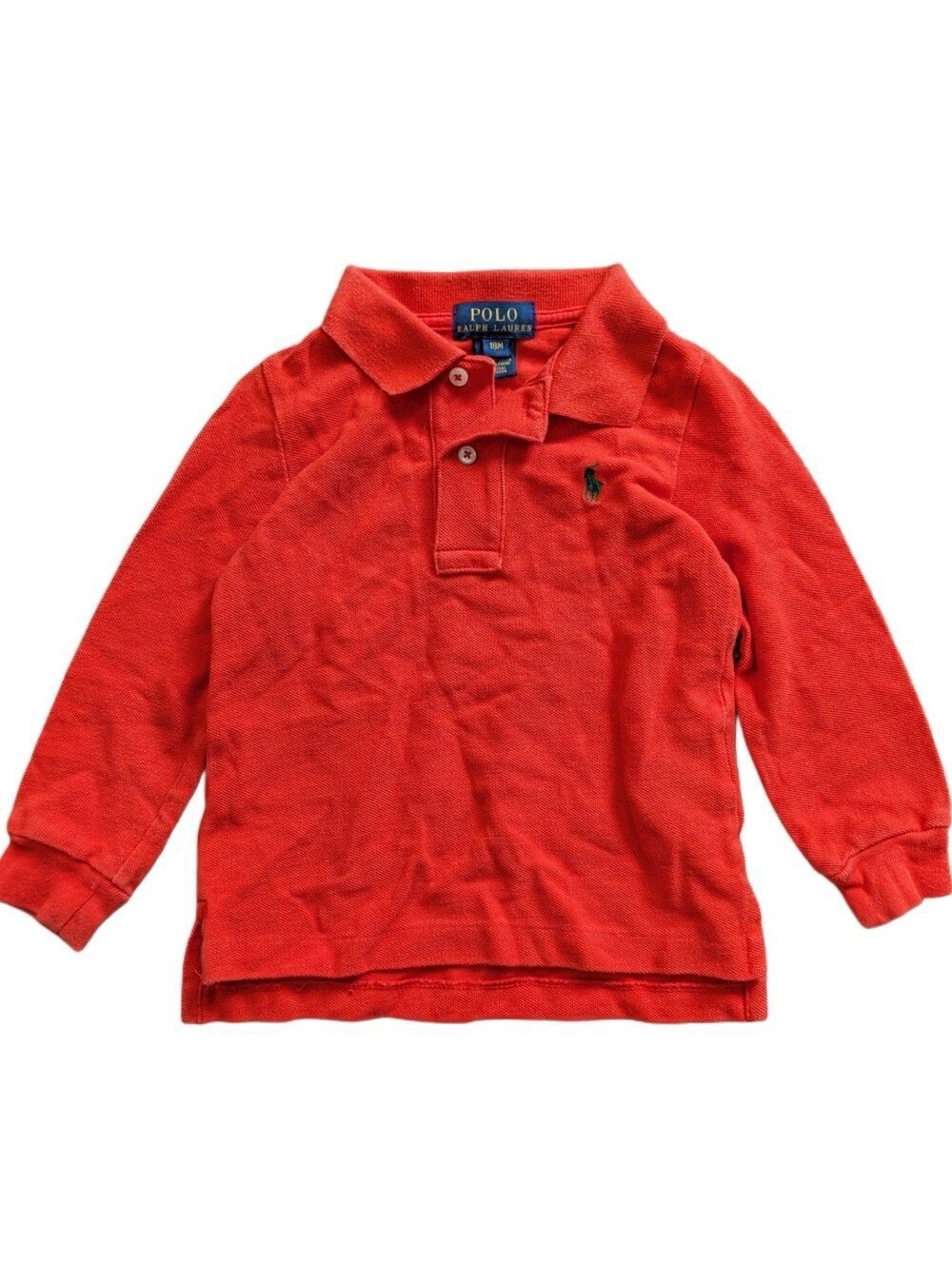 Polo by Ralph Lauren Boys Orange Cotton Mesh Long Sleeve Polo Shirt Size 18M